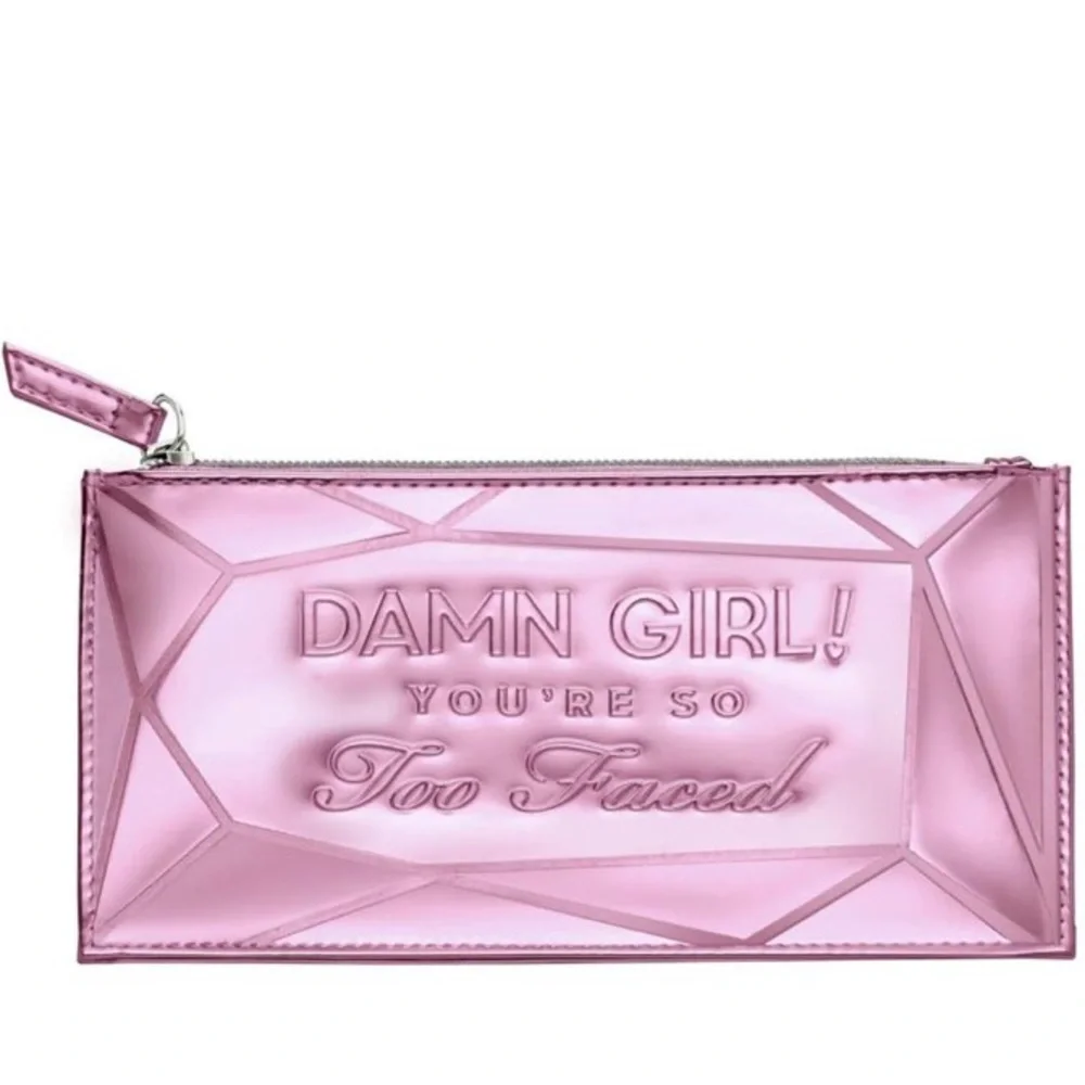 NWT Too Faced Metallic Pink Cosmetic Pouch